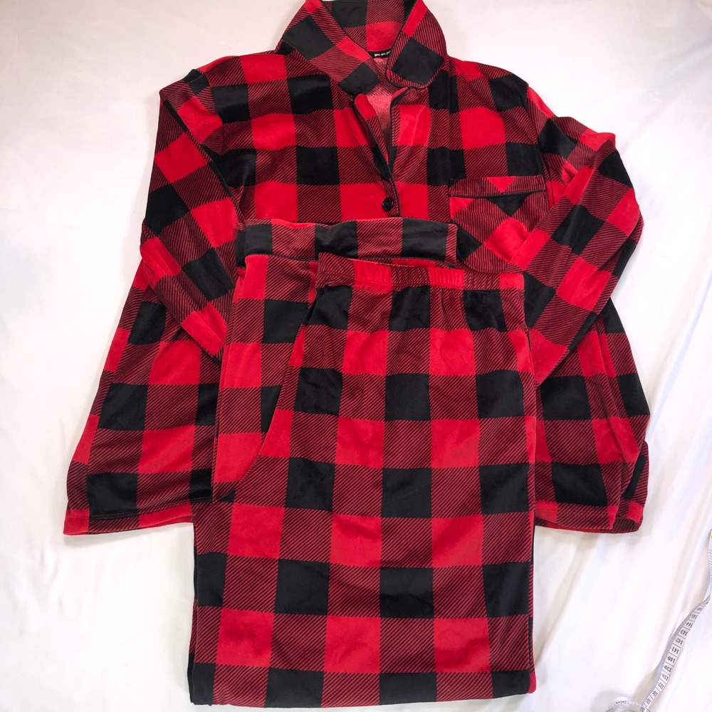 You Are Gorgeous Red Black Buffalo Plaid Pajama Set‎ XL 16-18 Fleece Button Down